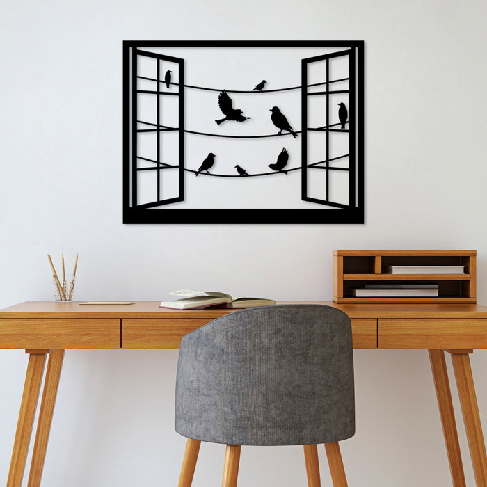 Wallity Birds in Front Of The Window - 1 Escultura de pared de metal negra Wallity Birds in Front Of The Window - 1 Escultura de pared de metal negra